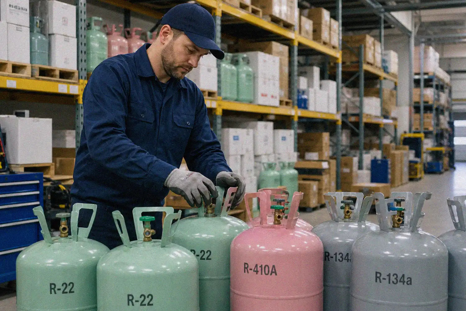 Refillable refrigerant cylinder used to store and transport R-22 refrigerant