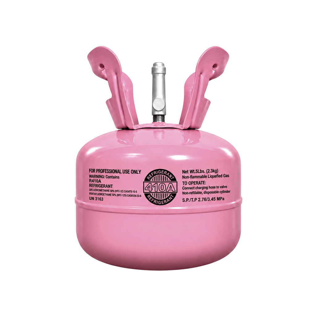 R410A refrigerant 5 lb pink cylinder front view