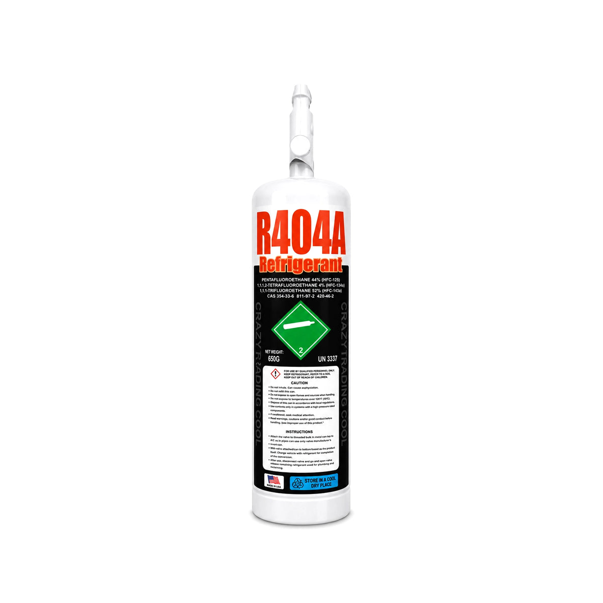 R404a refrigerant 650g cylinder, front view
