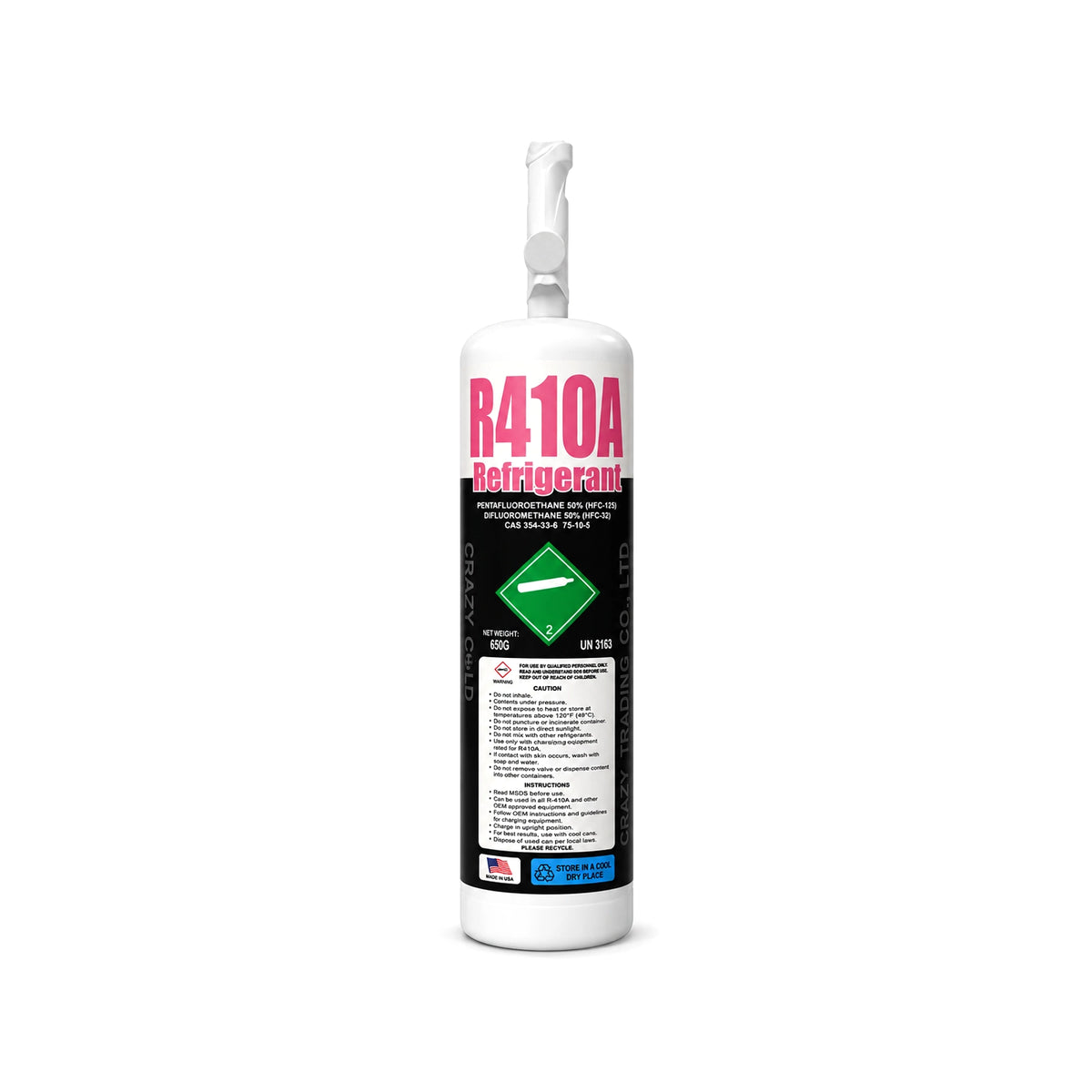 R410a refrigerant 650g cylinder, front view