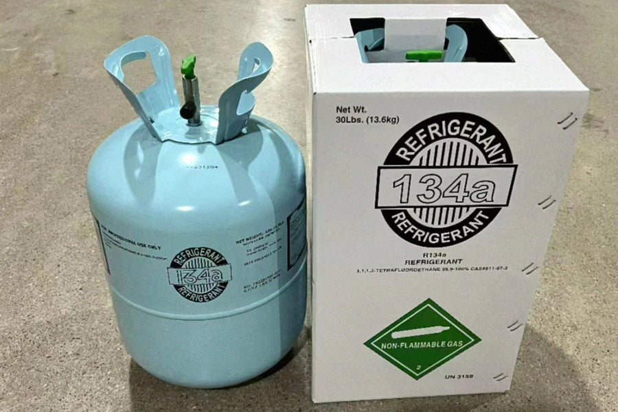 Customer delivery photo of Get Freon R134a refrigerant cylinder with protective packaging for automotive and HVAC cooling systems