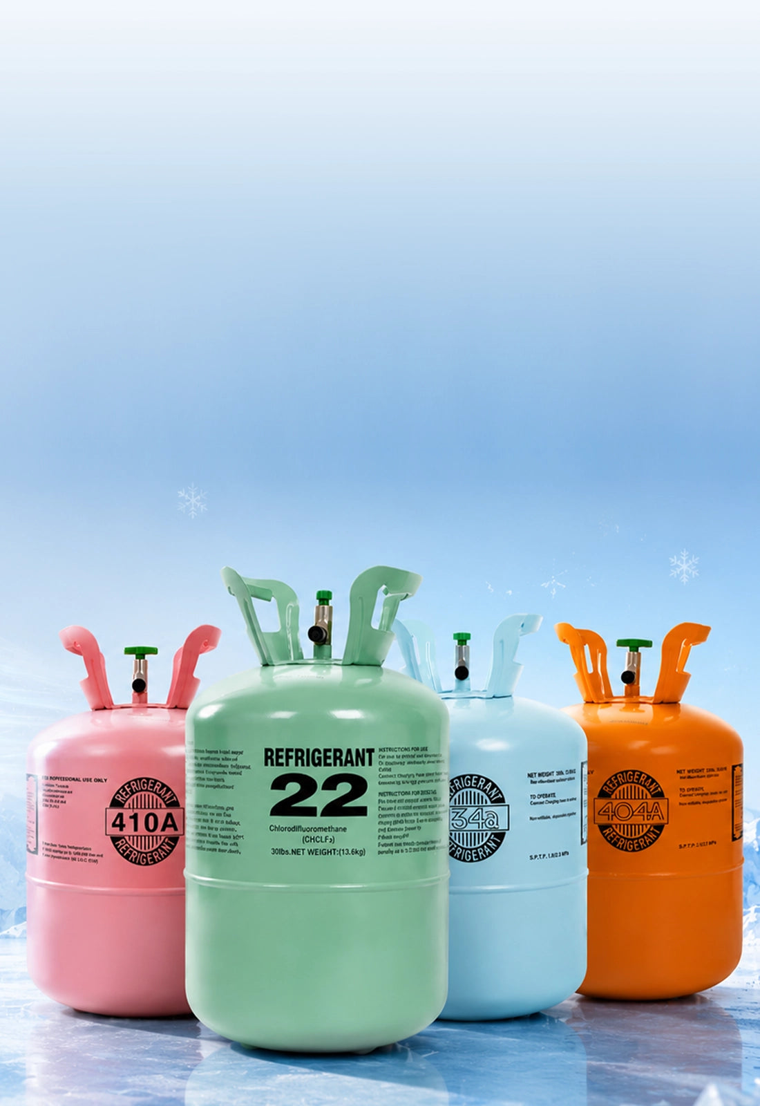 R22 R410A R134a and R404A refrigerant products for HVAC cooling systems by GetFreon