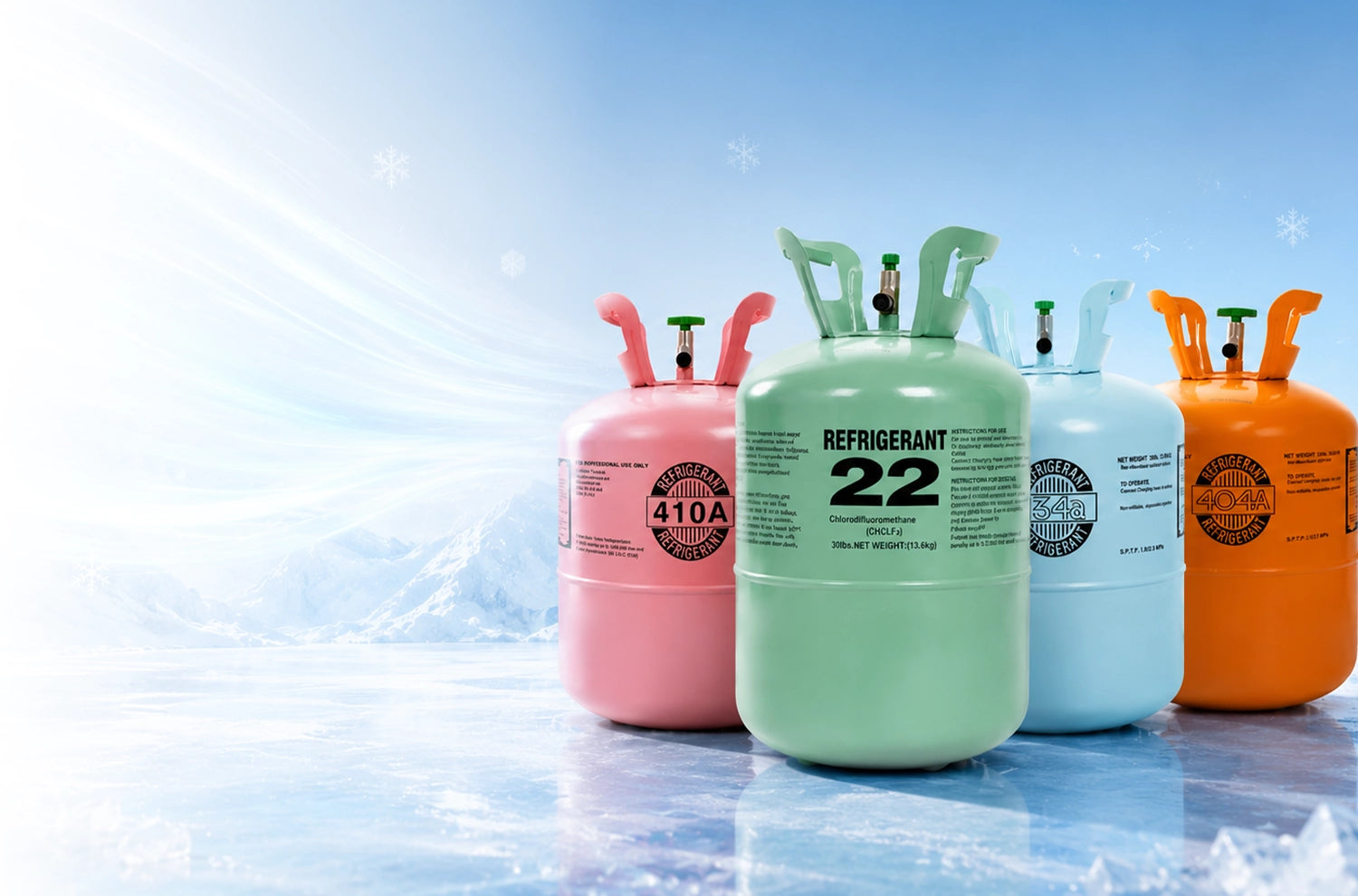 R22 R410A R134a and R404A refrigerant products for HVAC cooling systems by GetFreon