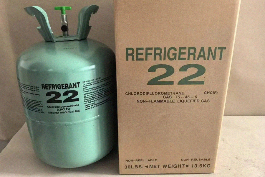 R22 refrigerant 30lb cylinder customer delivery photo with sealed packaging and shipping box from Get Freon