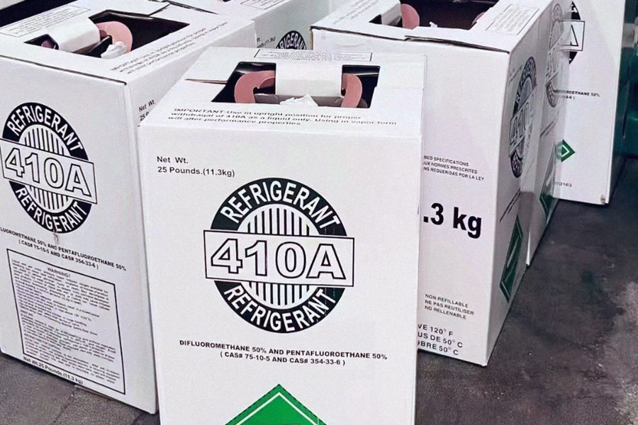 Customer bulk order photo of Get Freon R410A refrigerant cylinders with original packaging for commercial HVAC and air conditioning use